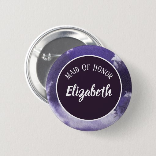 Wedding Bridesmaid Maid of Honor Purple Violet Button | Zazzle