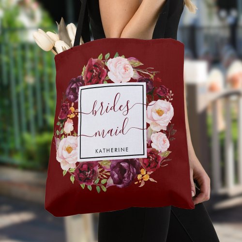 Wedding Bridesmaid Modern Blush Pink Burgundy  Tote Bag