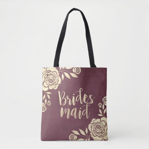 Wedding Bridesmaid Modern Golden Rose Burgundy Red Tote Bag