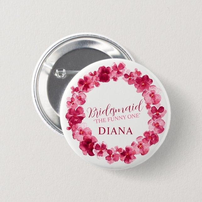 Wedding bridesmaid pansy red pink flower custom button (Front & Back)