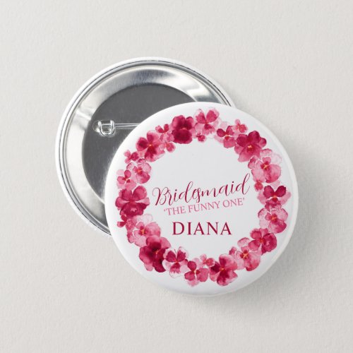 Wedding bridesmaid pansy red pink flower custom button