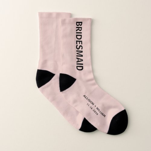 Wedding Bridesmaid Personalized Blush Pink Socks