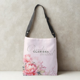 Wedding Bridesmaid   Pink Peony & Sage Green Crossbody Bag