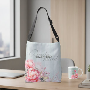 Wedding Bridesmaid   Pink Peony & Sage Green Crossbody Bag