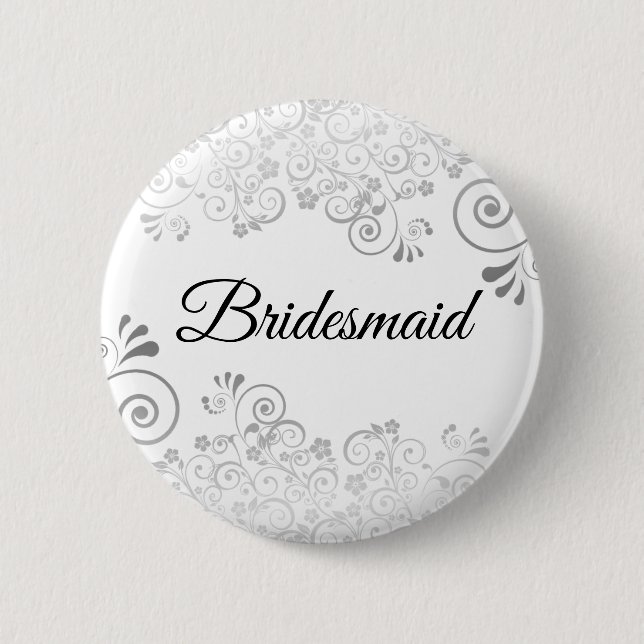 Wedding Bridesmaid Silver Ornate Curly Filigree Button (Front)
