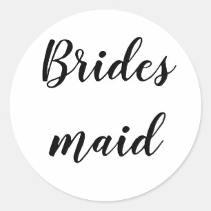 Wedding Bridesmaid Simple Minimalist Black White Classic Round Sticker