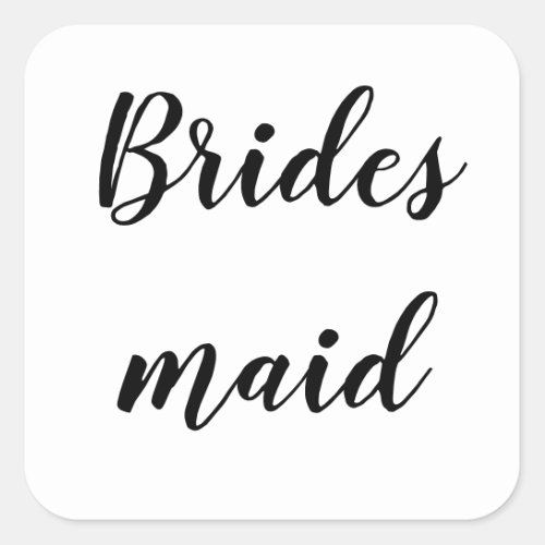 Wedding Bridesmaid Simple Minimalist Black White Square Sticker