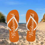 Wedding Bridesmaid Trendy Burnt Orange Flip Flops<br><div class="desc">Gift your wedding bridesmaids with these stylish bridesmaid flip flops that are a trendy,  burnt orange color along with white,  stylized script to complement your similar wedding color scheme. Select foot size along with other options. You may customize your flip flops to change color to your desire.</div>