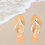 Wedding Bridesmaid Trendy Peach Flip Flops<br><div class="desc">Gift your wedding bridesmaids with these stylish bridesmaid flip flops along with white,  stylized script that are a trendy peach color to complement your similar wedding color scheme. Select foot size along with other options. You may customize your flip flops to change color to your desire.</div>