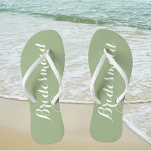 Wedding Bridesmaid Trendy Sage Green Flip Flops