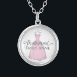 Wedding Bridesmaid Vintage Dress Personalized Silver Plated Necklace<br><div class="desc">Pretty Bridesmaid pink vintage wedding dress,  A beautiful Bridal Party Wedding gift idea. A personalized cute simple thank you favor.  A delightful,  sweet way to say Thank you to your Bridesmaid with this personalized custom necklace. A cute,  personalized gift for those who share your special day.</div>