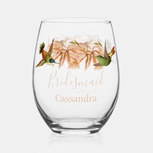Wedding Bridesmaids Gift Hummingbird Watercolor Stemless Wine Glass
