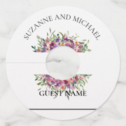 Wedding Bright Floral watercolor Personalized  Wine Glass Tag