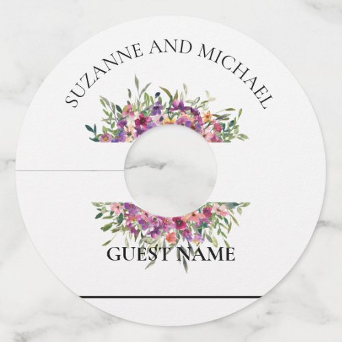 Wedding Bright Floral watercolor Personalized  Wine Glass Tag