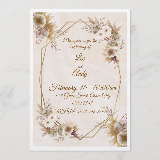 Wedding Brown and beige Invitation (Front)