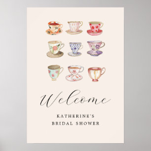 Wedding Brunch Bridal Shower Tea Cups Chinoiserie Poster