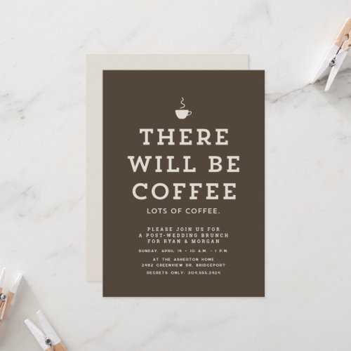 Wedding brunch fun simple brown neutral coffee invitation