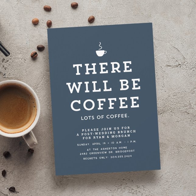Wedding brunch fun simple navy blue coffee invitation (Creator Uploaded)