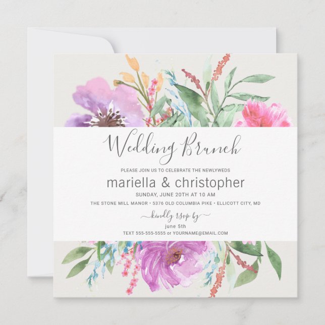 Wedding Brunch Watercolor Blooming Garden - Square Invitation (Front)