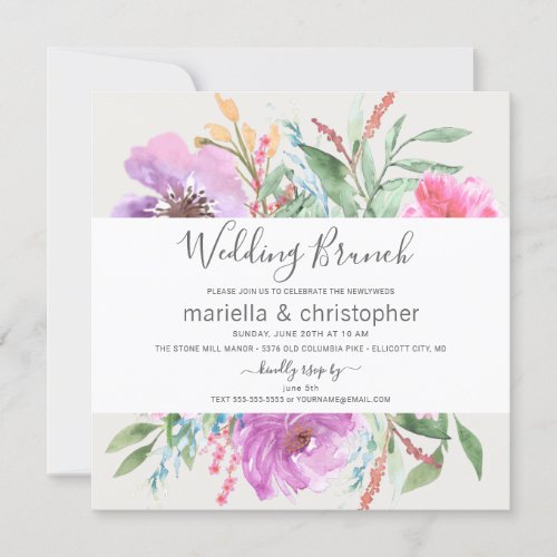 Wedding Brunch Watercolor Blooming Garden _ Square Invitation