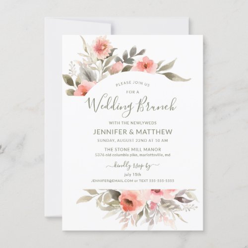 Wedding Brunch Watercolor Blush Rose Wreath Invitation