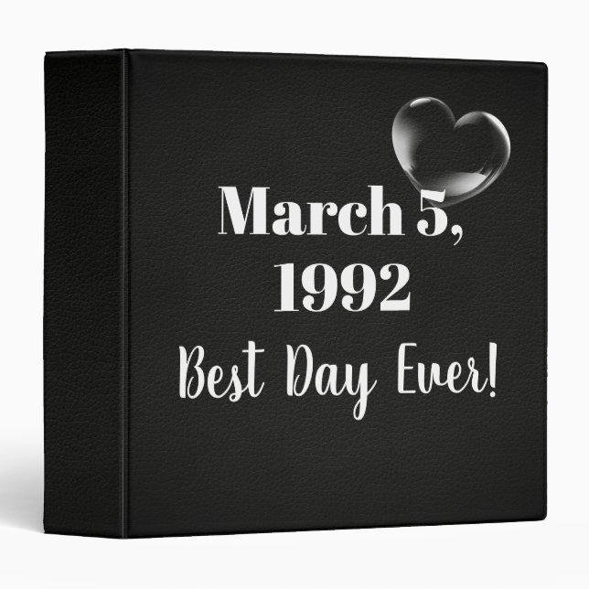 Wedding Bubble Heart on Black Leather 3 Ring Binder (Front/Spine)