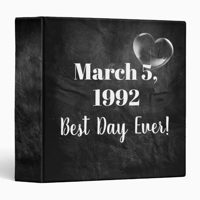 Wedding Bubble Heart on Black Leather 3 Ring Binder (Front/Spine)