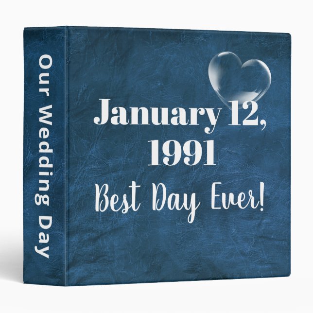 Wedding Bubble Heart on Blue Leather  3 Ring Binder (Front/Spine)