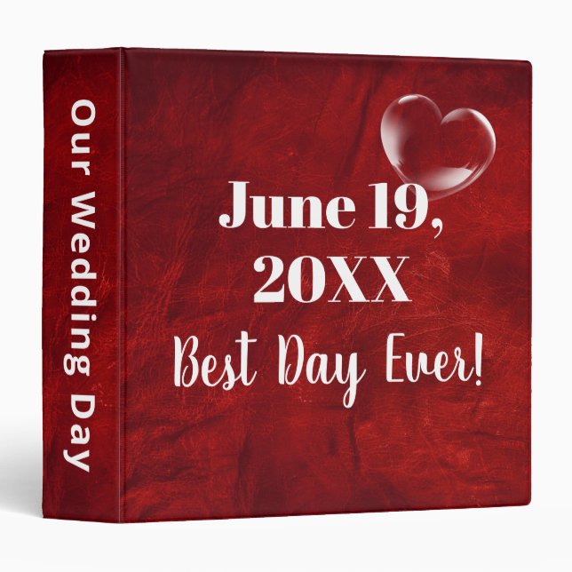 Wedding Bubble Heart on Red Leather 3 Ring Binder (Front/Spine)
