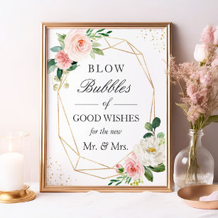 Wedding Bubbles of Good Wishes Blush Pink Floral Poster