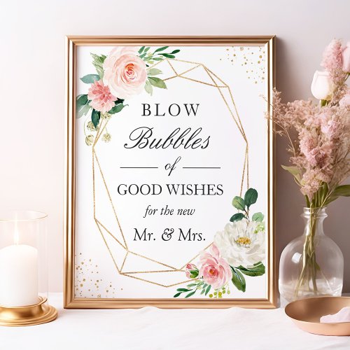 Wedding Bubbles of Good Wishes Blush Pink Floral Poster