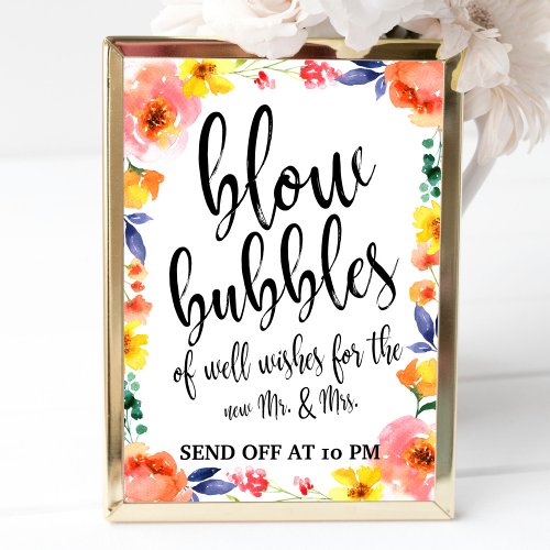 Wedding Bubbles Send Off Floral Affordable Sign