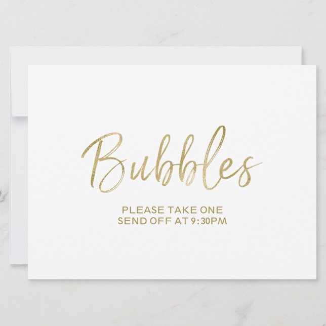 Wedding "Bubbles" Send Off  Sign | Stylish Invitation (Front)