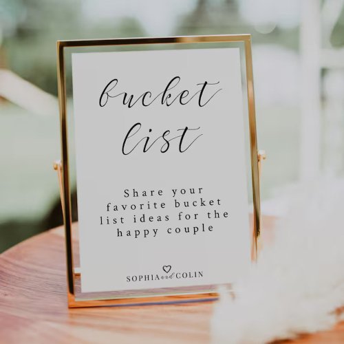 Wedding Bucket List Cards Sign Template