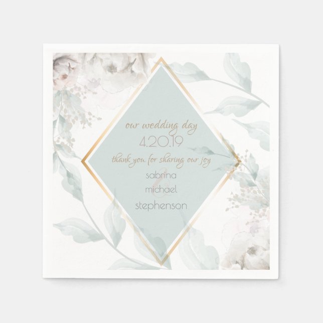 Wedding Buffet | Elegant Alabaster White Floral Napkins (Front)