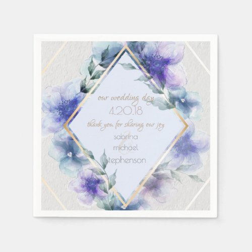 Wedding Buffet  Watercolor Violet Blue Flowers Napkins