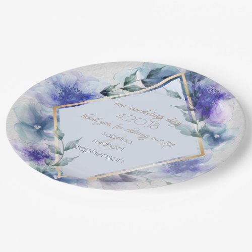 Wedding Buffet  Watercolor Violet Blue Flowers Paper Plates