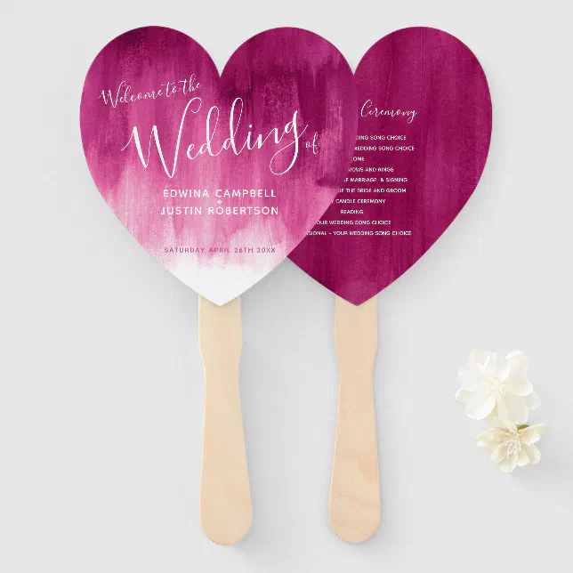 Wedding burgundy abstract modern art program fans | Zazzle