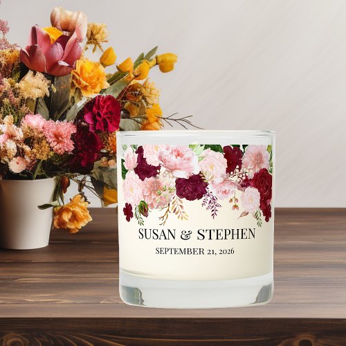 Wedding Burgundy and Blush Pink Floral Scented Candle