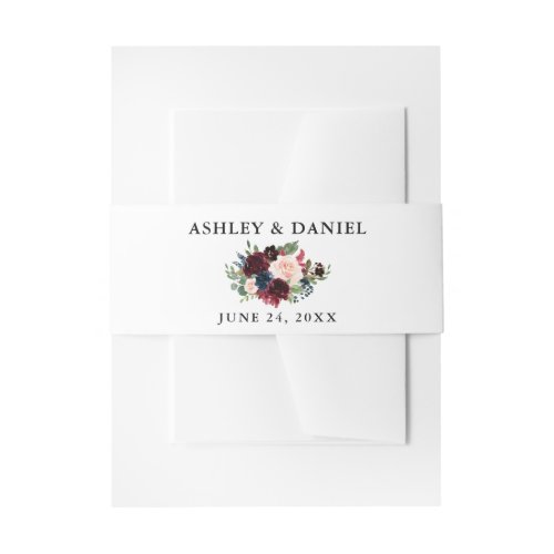 Wedding Burgundy Blue Floral Invitation Belly Band