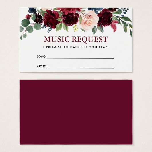 Wedding Burgundy Blue Floral Music Song Request (Front & Back)