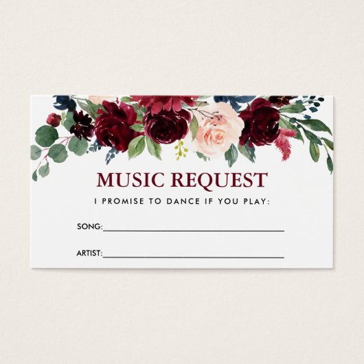 Wedding Burgundy Blue Floral Music Song Request (Front)