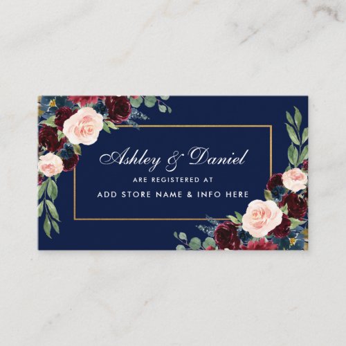 Wedding Burgundy Blue Floral Registry Insert Card