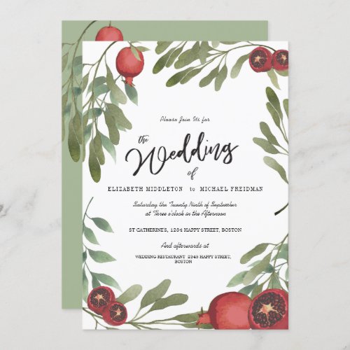 Wedding Burgundy Botanical Boho  Greenery Invitation