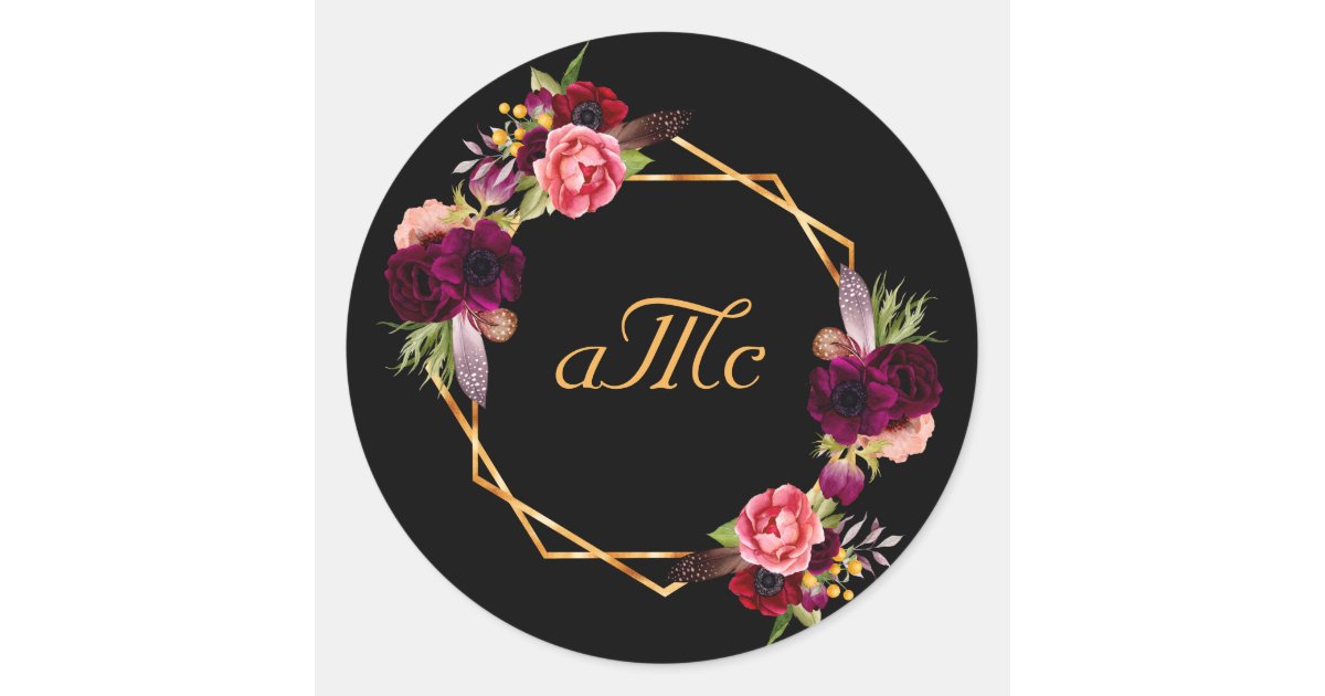 Burgundy Floral Gold Wedding Monogram Stickers  Monogram wedding, Monogram  stickers, Wedding invitation envelopes