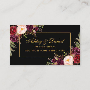 Wedding Burgundy Floral Black Registry Insert Card
