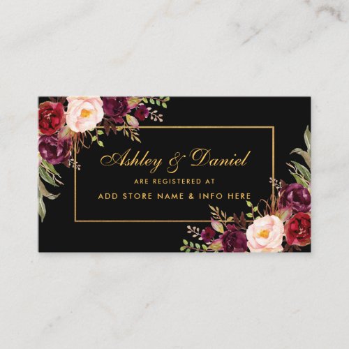 Wedding Burgundy Floral Black Registry Insert Card