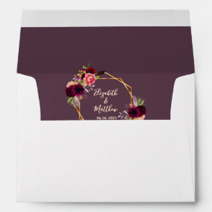 Wedding burgundy floral geometric gold cassis envelope
