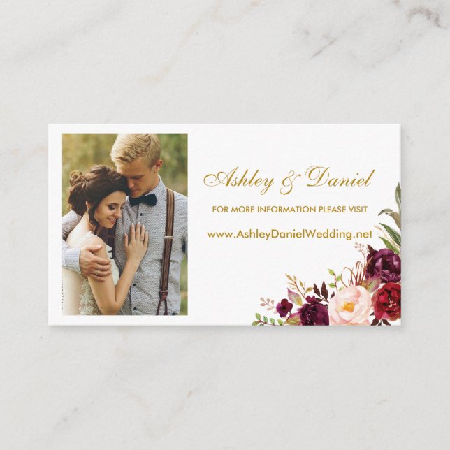Wedding Burgundy Floral Photo Website Insert Card (Front)