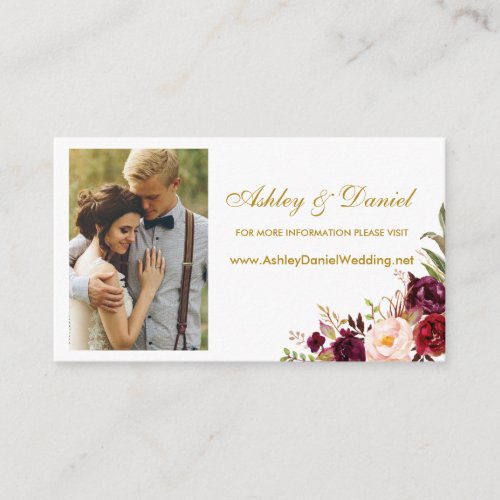 Wedding Burgundy Floral Photo Website Insert Card